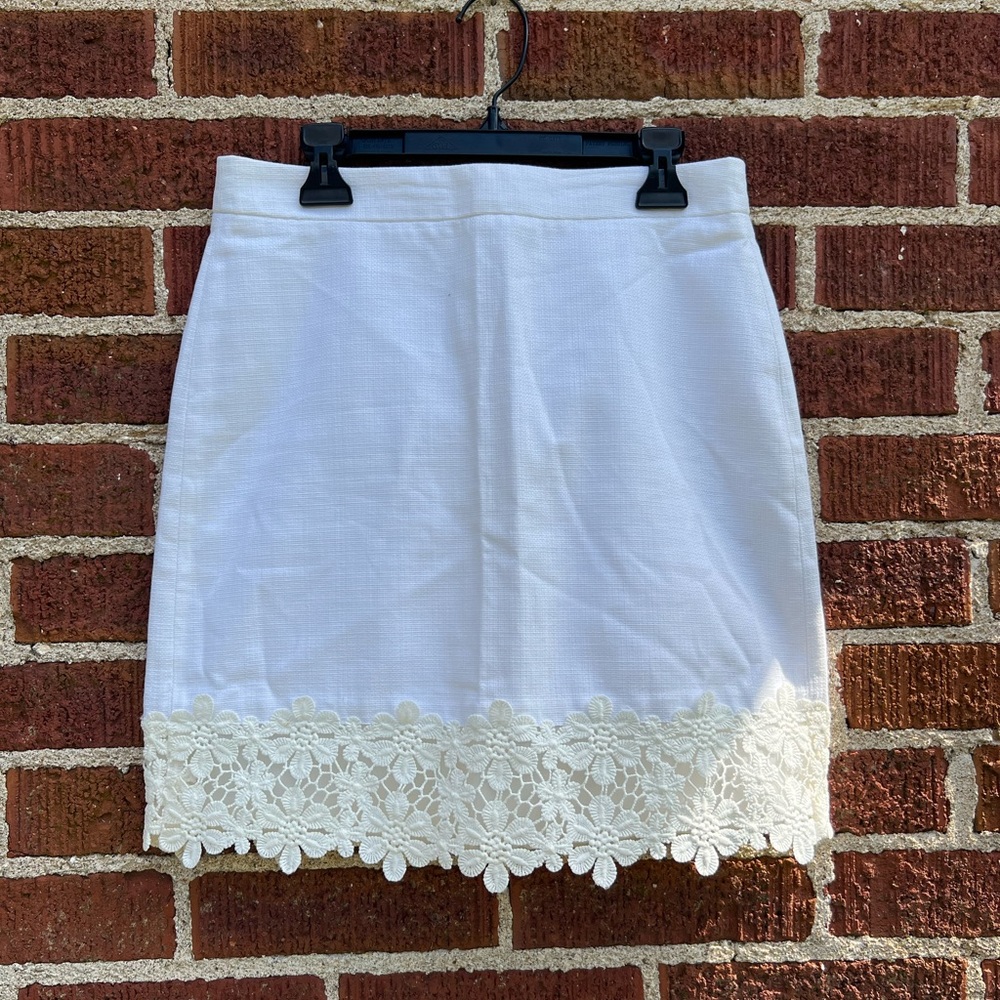 J. Crew White Lace Trim Skirt size 0 100% Cotton Chić Bridal Nantucket Style